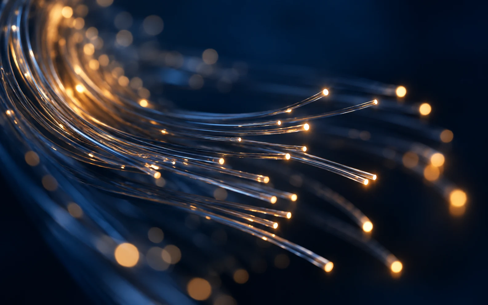 Illuminated optical fibre strands representing telecom connectivity